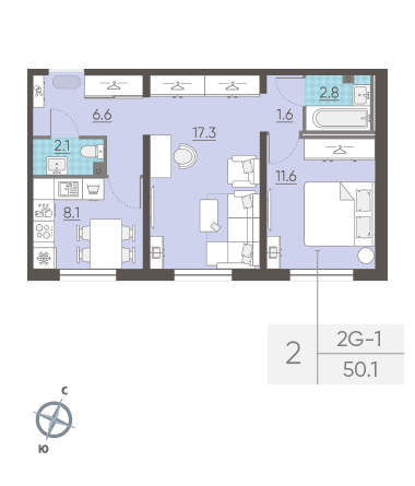 Продажа 2-комнатной квартиры 49,4 м², 1/14 этаж