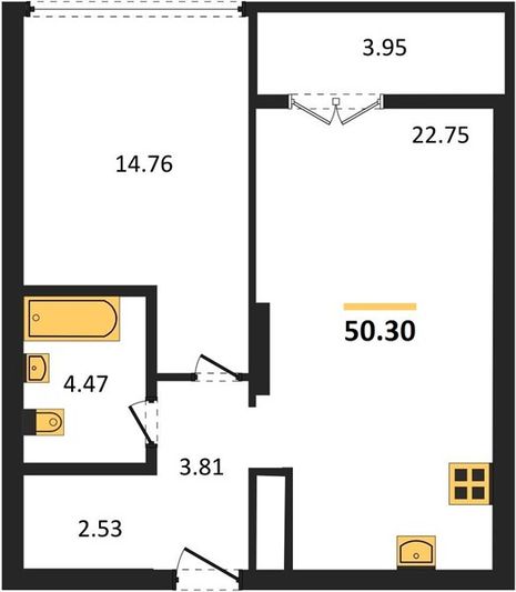 Продажа 1-комнатной квартиры 50,3 м², 29/30 этаж