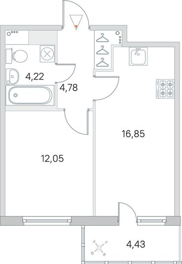 Продажа 1-комнатной квартиры 39,2 м², 5/8 этаж