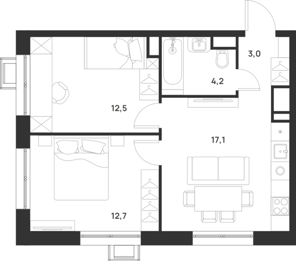 Продажа 2-комнатной квартиры 49,5 м², 10/17 этаж
