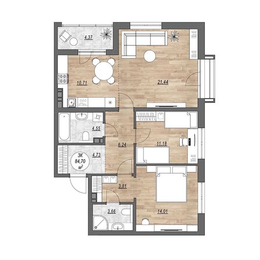 Продажа 3-комнатной квартиры 89,1 м², 4/10 этаж