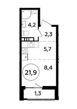 Продажа квартиры-студии 21,8 м², 16/23 этаж
