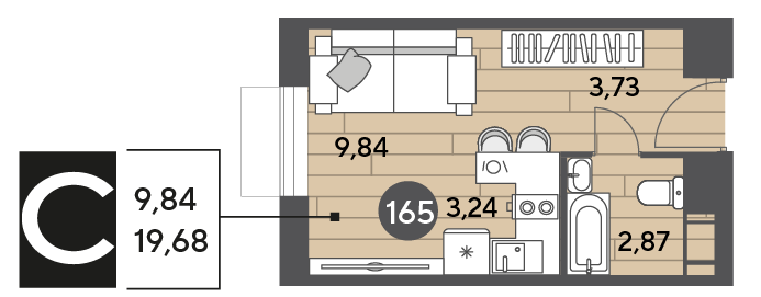 Продажа квартиры-студии 19,7 м², 7/15 этаж