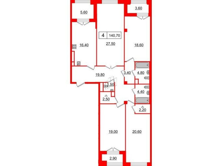 Продажа 4-комнатной квартиры 140,7 м², 6/6 этаж
