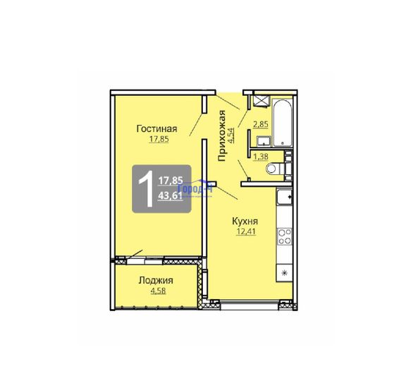 Продажа 1-комнатной квартиры 43 м², 6/10 этаж