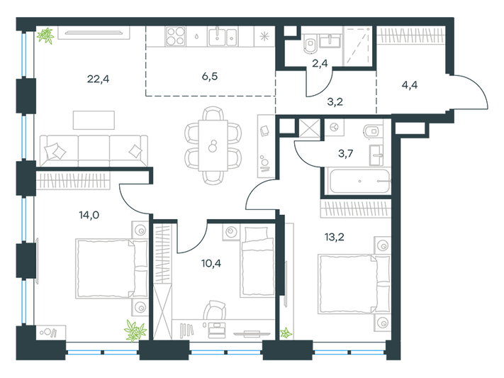 Продажа 4-комнатной квартиры 80,2 м², 13/32 этаж