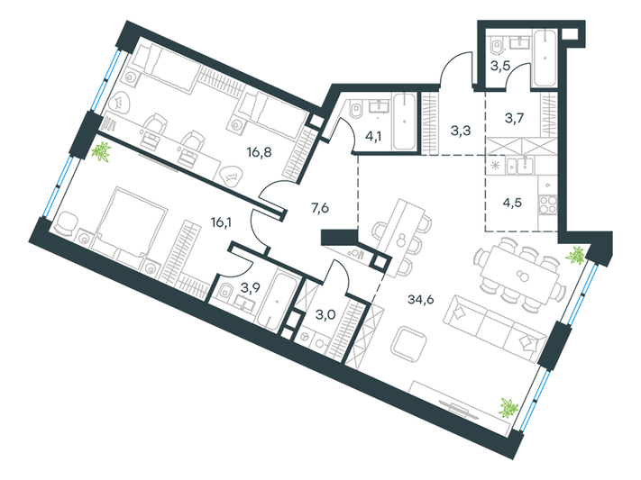 Продажа 3-комнатной квартиры 101,1 м², 2/32 этаж
