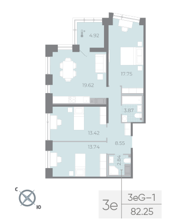 Продажа 3-комнатной квартиры 82,3 м², 13/17 этаж