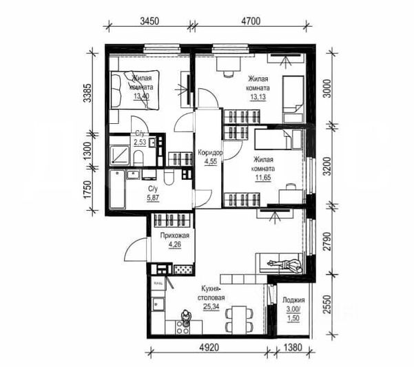 Продажа 3-комнатной квартиры 80 м², 7/9 этаж