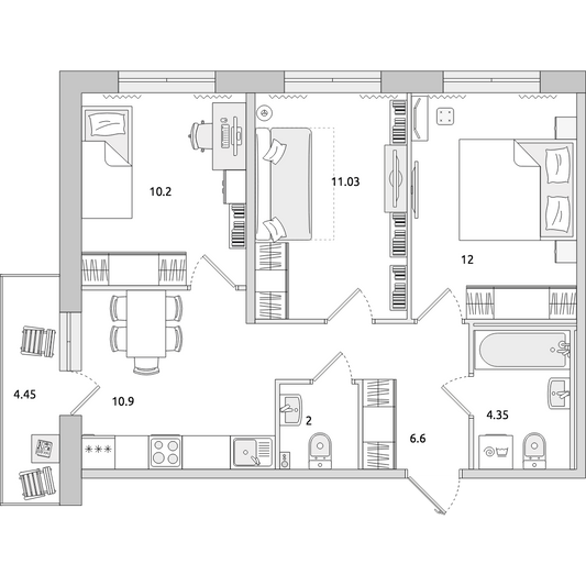 Продажа 3-комнатной квартиры 61,5 м², 11/16 этаж