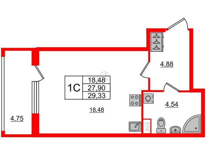 Продажа квартиры-студии 27,9 м², 1/4 этаж