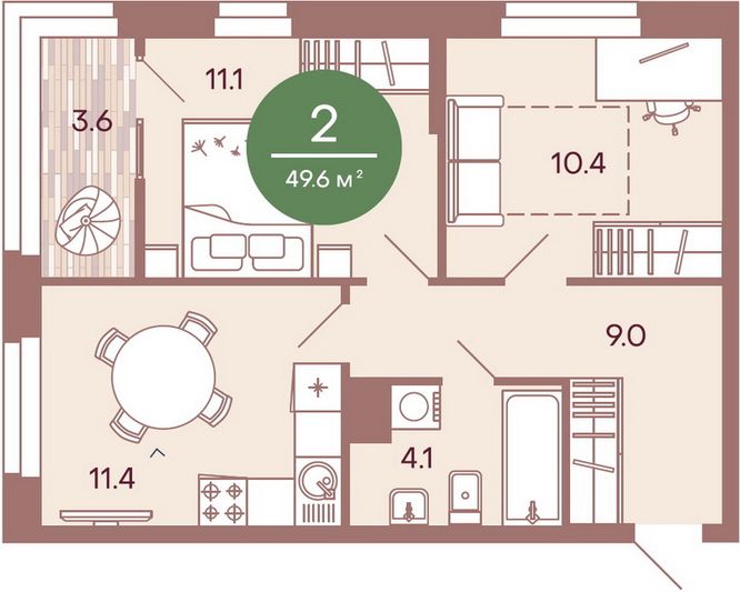 Продажа 2-комнатной квартиры 49,6 м², 3/17 этаж