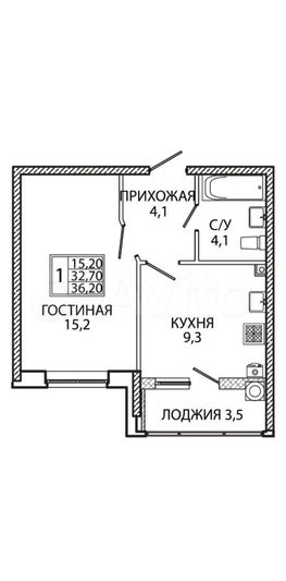 Продажа 1-комнатной квартиры 36,2 м², 3/18 этаж