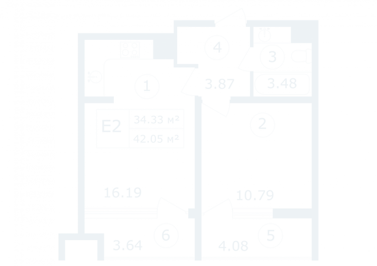 Продажа 1-комнатной квартиры 42 м², 3/12 этаж