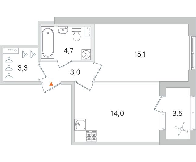 Продажа 1-комнатной квартиры 41,8 м², 1/4 этаж