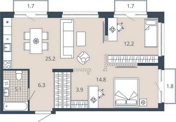 Продажа 2-комнатной квартиры 72 м², 20/23 этаж