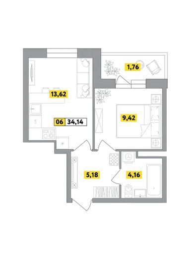 Продажа 2-комнатной квартиры 34,1 м², 2 этаж