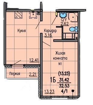 Продажа 1-комнатной квартиры 33 м², 5/18 этаж