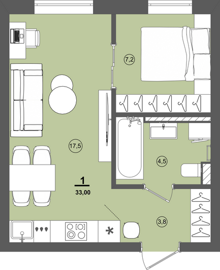 Продажа 1-комнатной квартиры 33 м², 4/9 этаж