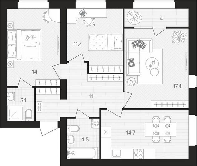 Продажа 3-комнатной квартиры 80,1 м², 9/10 этаж