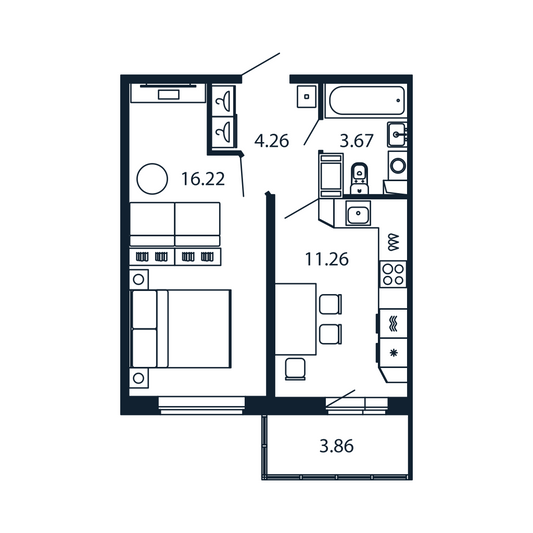 Продажа 1-комнатной квартиры 36,6 м², 3/12 этаж