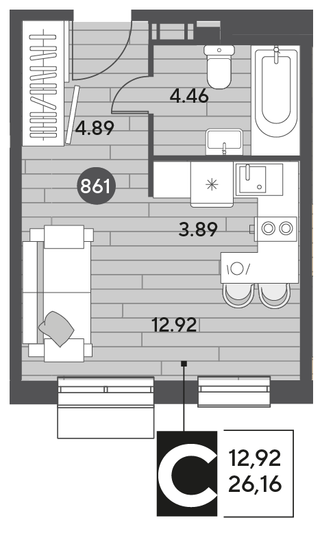 Продажа квартиры-студии 26,2 м², 7/9 этаж