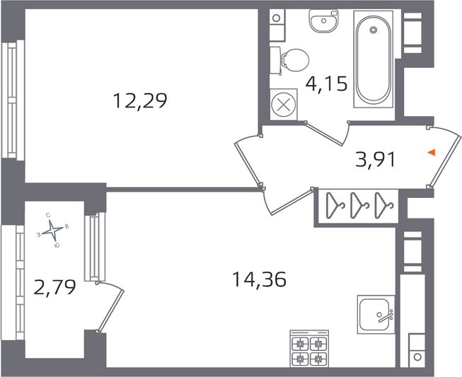 Продажа 1-комнатной квартиры 36,1 м², 9/17 этаж