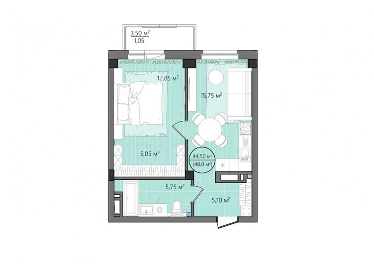 Продажа 2-комнатной квартиры 48 м², 11/25 этаж