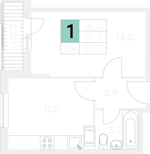 Продажа 1-комнатной квартиры 32,3 м², 9/9 этаж