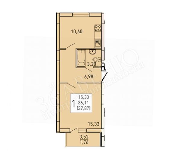 Продажа 1-комнатной квартиры 36,1 м², 4/10 этаж