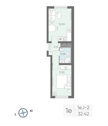 Продажа 1-комнатной квартиры 32,4 м², 23/25 этаж
