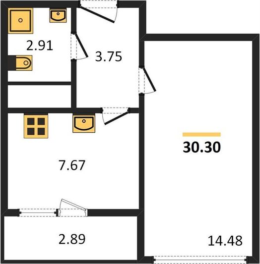 Продажа 1-комнатной квартиры 30,3 м², 20/25 этаж