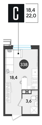 Продажа квартиры-студии 22 м², 6/9 этаж