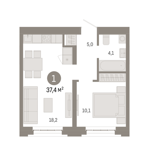 Продажа 1-комнатной квартиры 37,4 м², 2/7 этаж