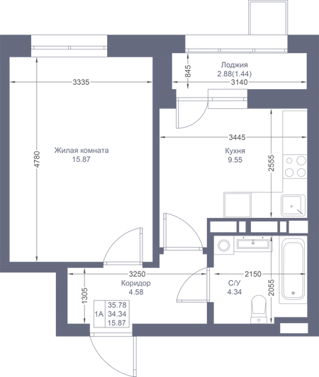 Продажа 1-комнатной квартиры 35,8 м², 2/17 этаж