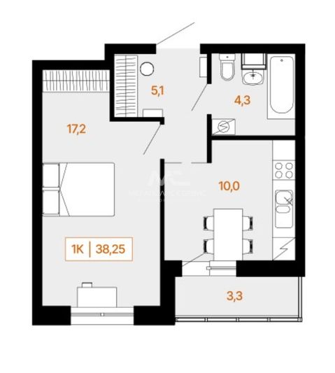 Продажа 1-комнатной квартиры 37 м², 3/8 этаж