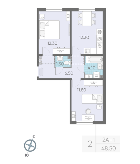 Продажа 2-комнатной квартиры 48,5 м², 1/16 этаж