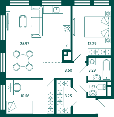 Продажа 2-комнатной квартиры 65,5 м², 15/18 этаж