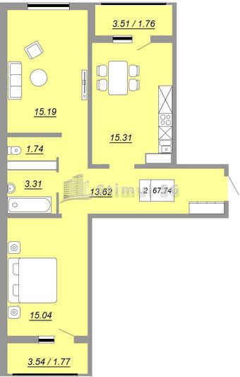 Продажа 2-комнатной квартиры 67,7 м², 6/24 этаж