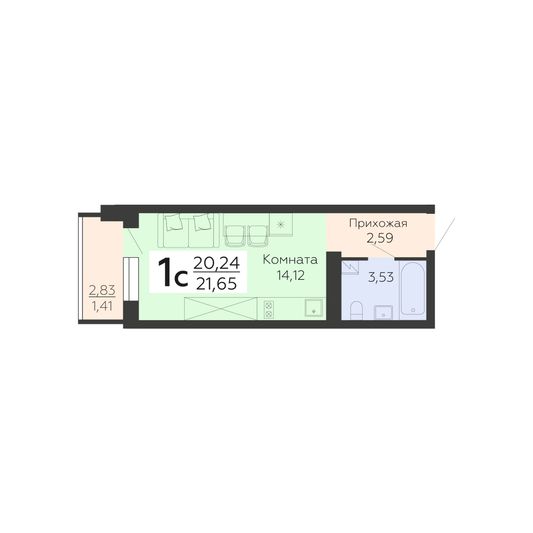 Продажа 1-комнатной квартиры 21,6 м², 4/19 этаж