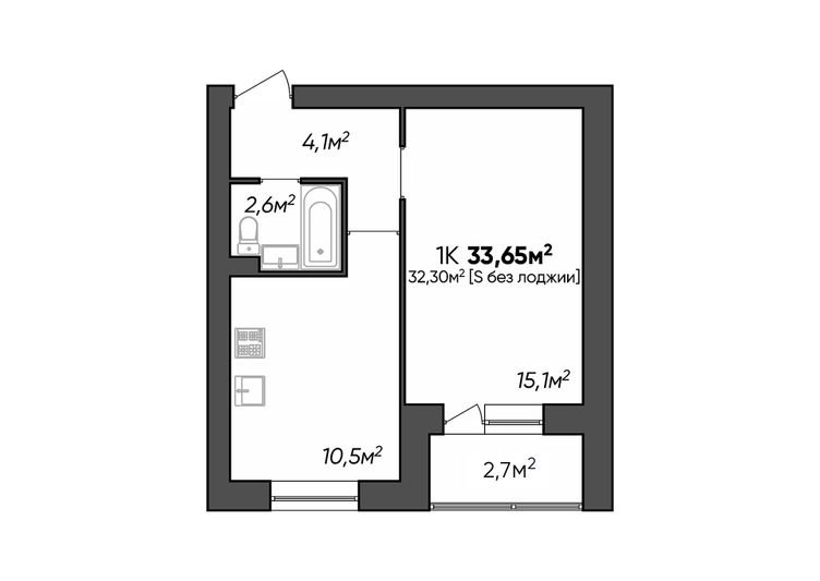 Продажа 1-комнатной квартиры 33,7 м², 2/3 этаж