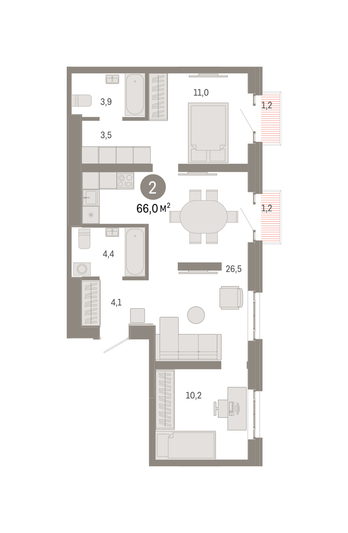 Продажа 2-комнатной квартиры 66 м², 4/31 этаж
