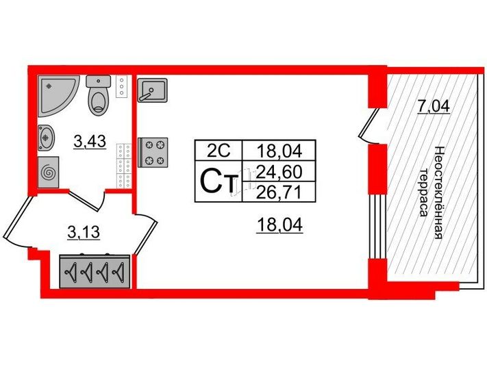 Продажа квартиры-студии 24,6 м², 5/5 этаж