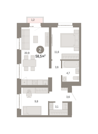 Продажа 2-комнатной квартиры 58,5 м², 10/16 этаж