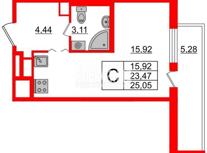 Продажа квартиры-студии 25 м², 3/5 этаж