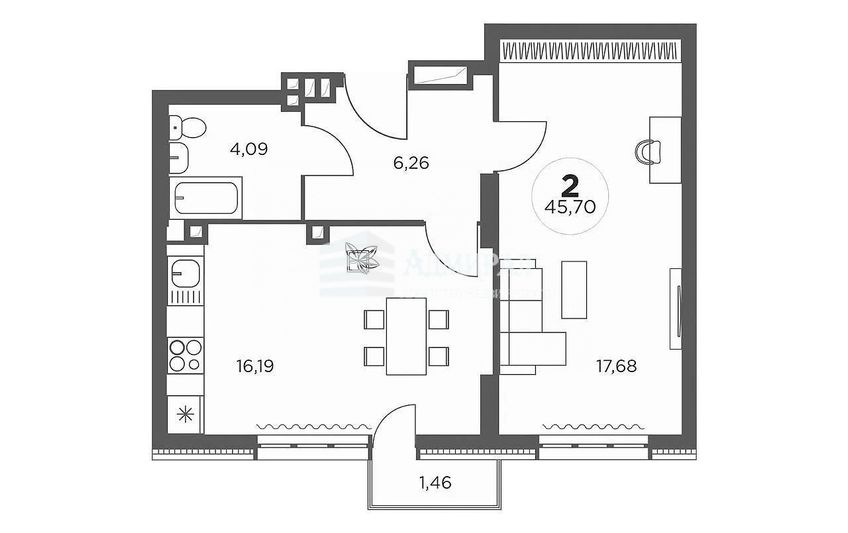 Продажа 2-комнатной квартиры 46 м², 18/24 этаж