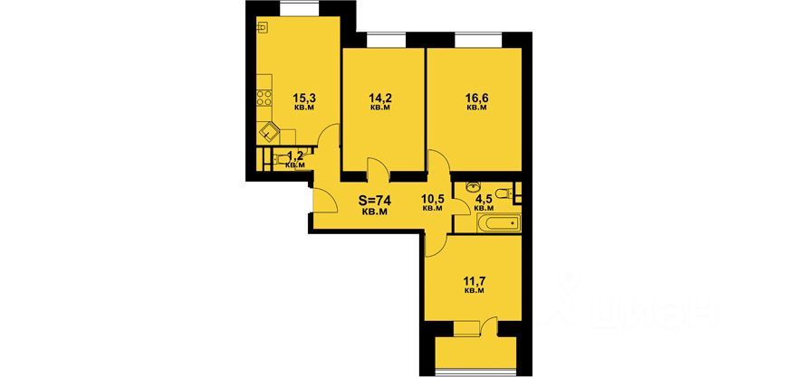 Продажа 3-комнатной квартиры 73,9 м², 3/5 этаж