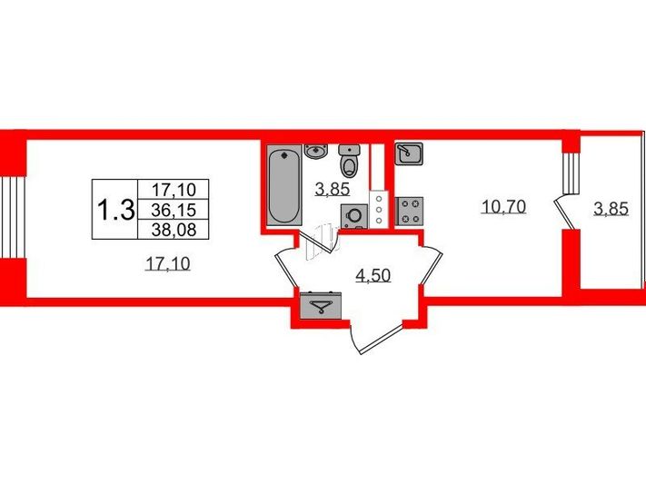 Продажа 1-комнатной квартиры 36,2 м², 2/12 этаж