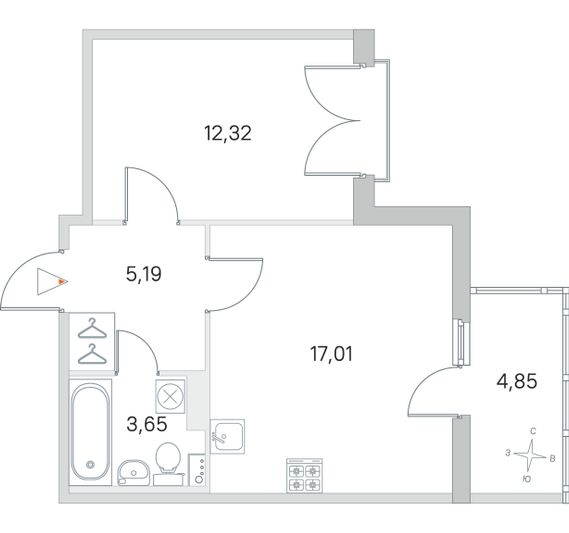 Продажа 1-комнатной квартиры 39,6 м², 4/4 этаж
