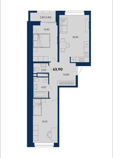 Продажа 3-комнатной квартиры 64 м², 7/10 этаж